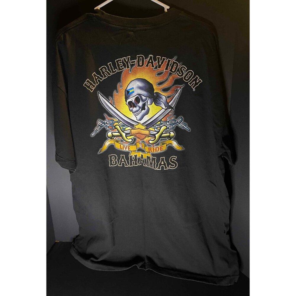 Harley Davidson Bahamas Motorcycle Big Skull Mens 2XL Black T-Shirt Tee
